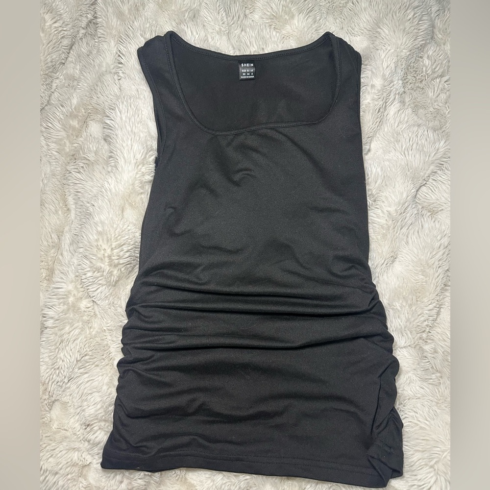 SHEIN Black Ruched Scoop Neck Tank